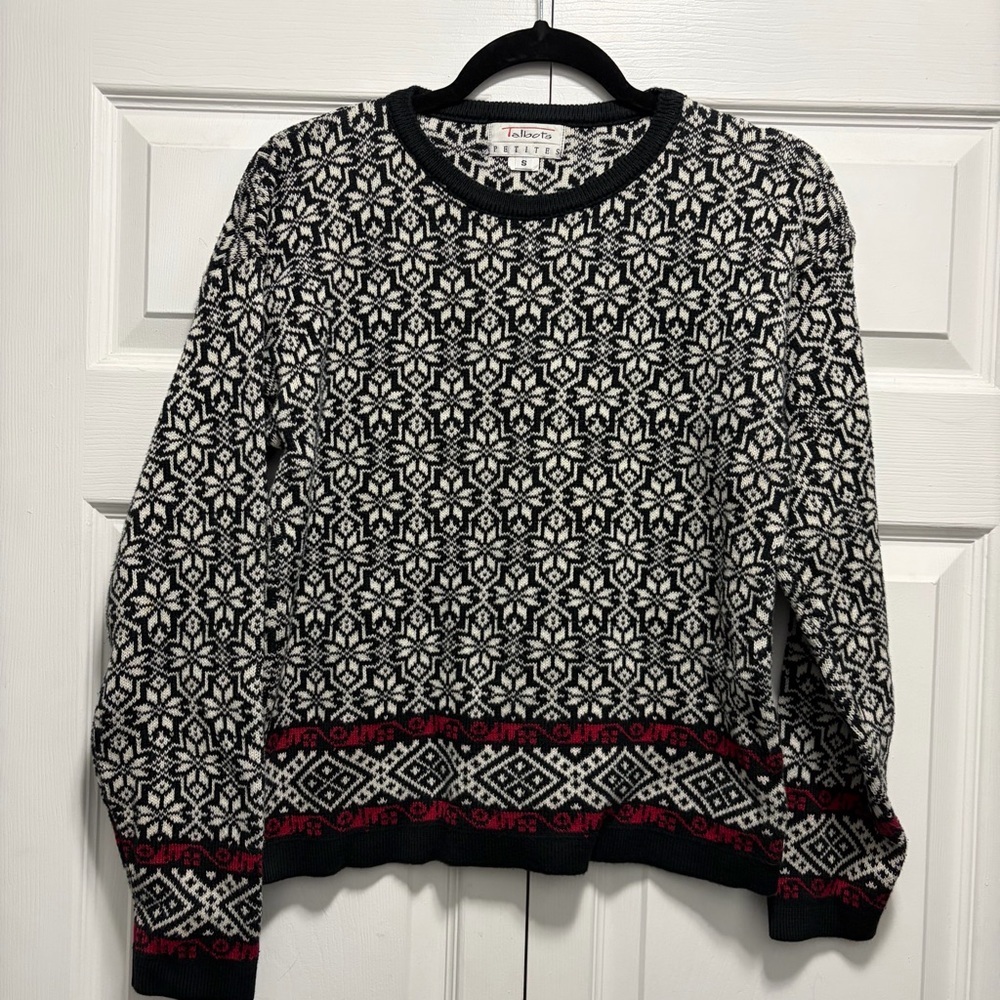 Vintage Talbots Black, White,‎ and Red Geometric Sweater small
